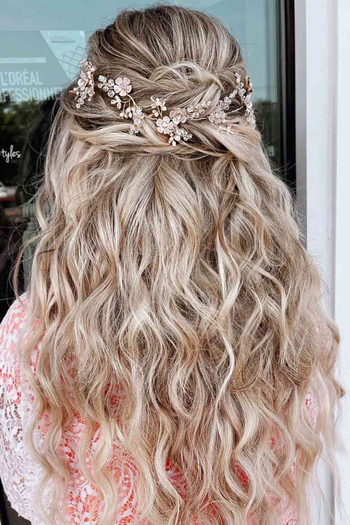 Half Up Updo For Wavy Hair #christmashairstylesforlonghair #christmashalfhairstyles #christmaslonghair