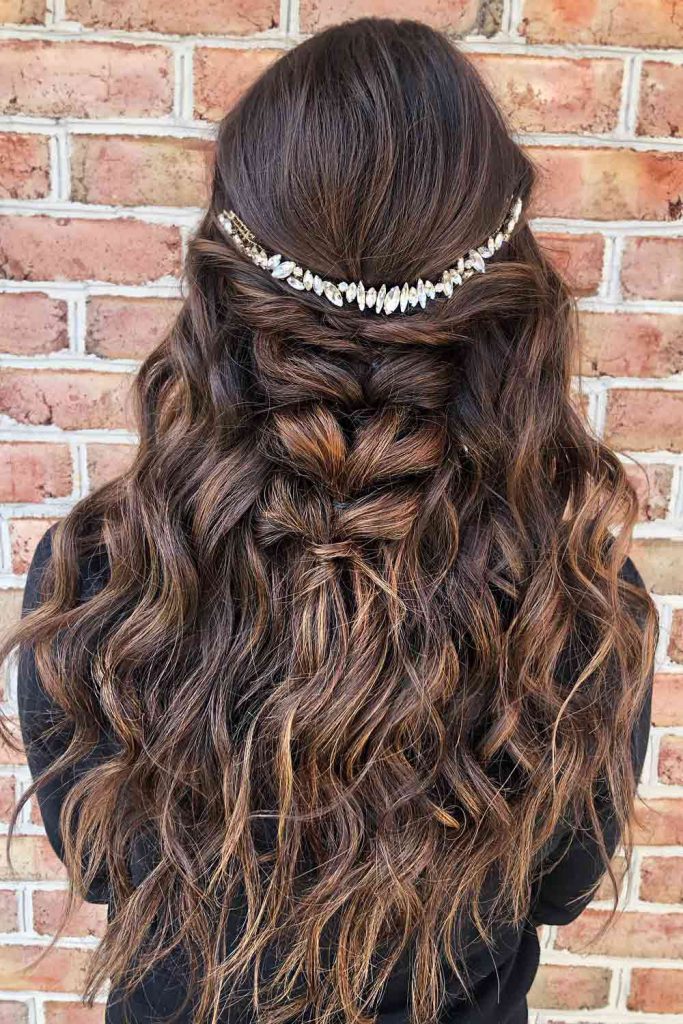 Accessorized Half Up Hairstyles For Long Hair #christmashairstylesforlonghair #christmashalfhairstyles #christmaslonghair