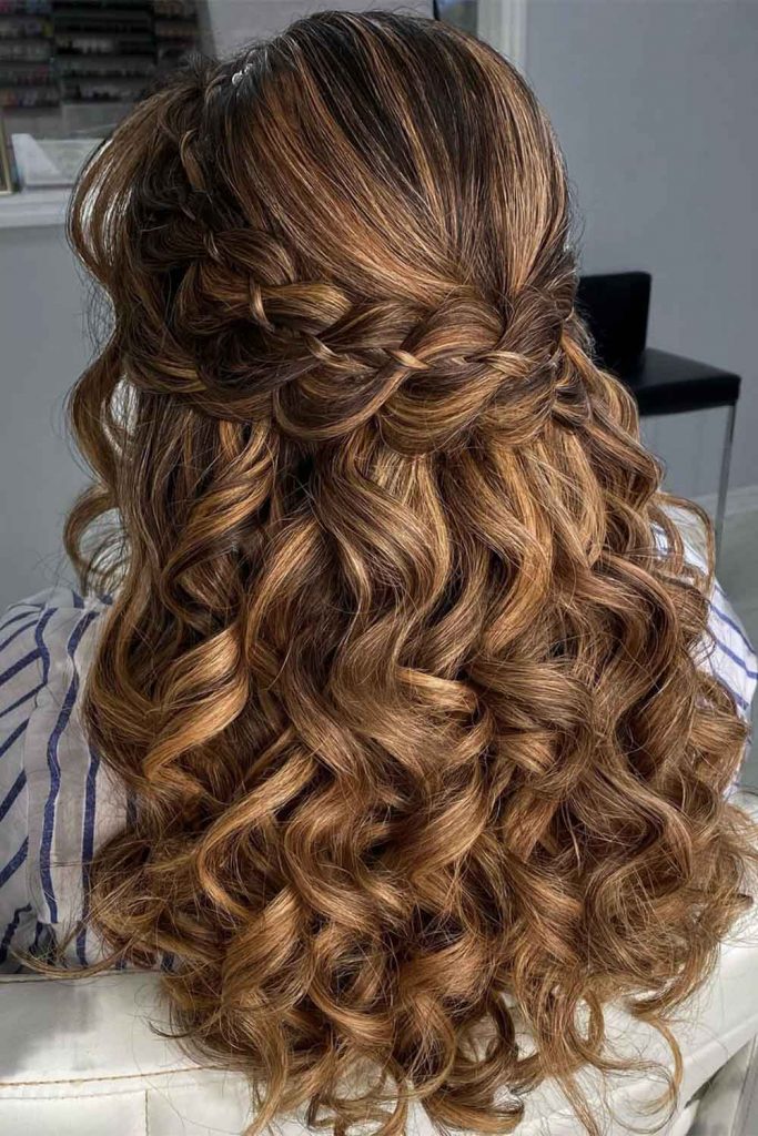 Half-Up Curly Hairstyle With 4 Strand Braid