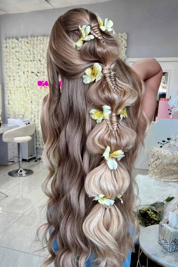 Braided Half Up Hairstyle with Flowers