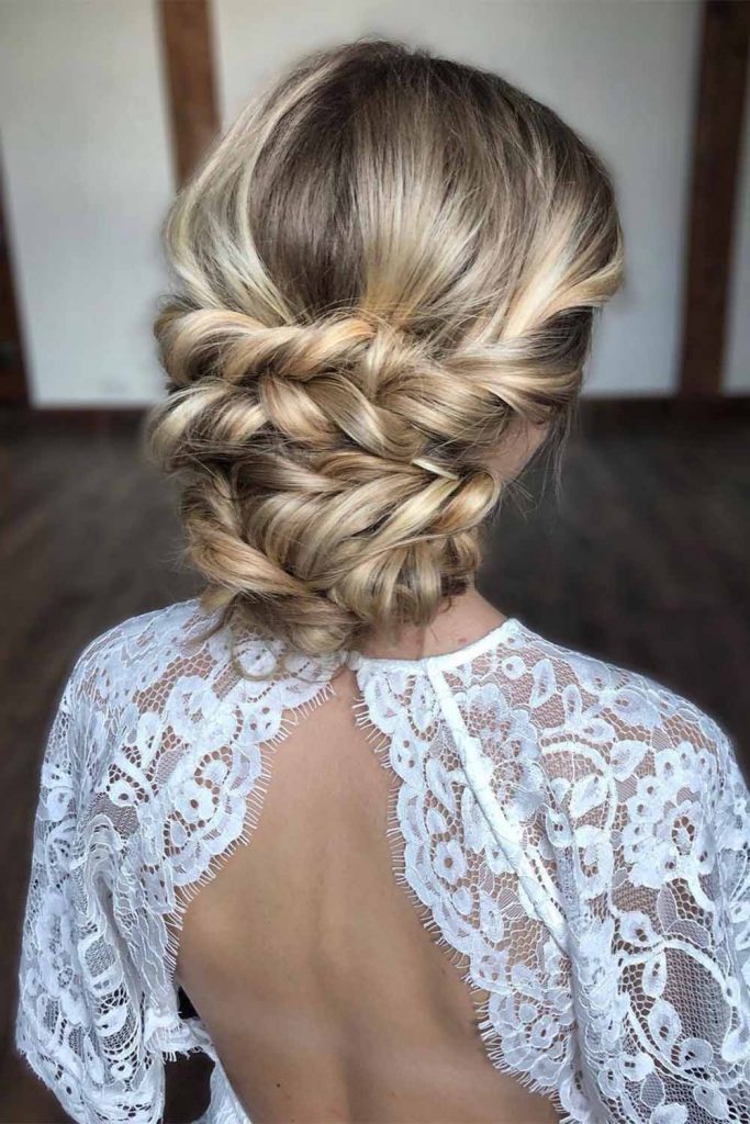 Double Braided Messy Ashy Blond Updo