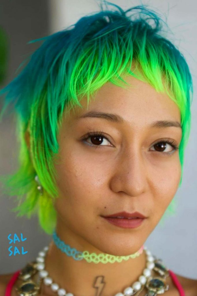 Mermaid-Colored Pixie With Crescent Bangs