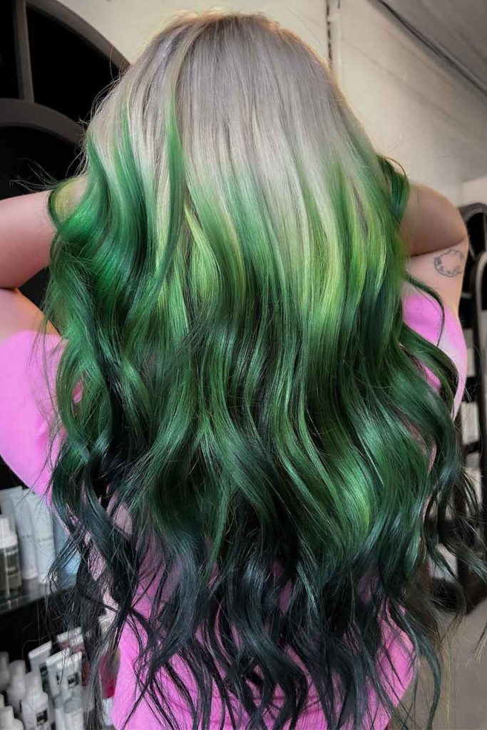 Blond and Green Reverse Ombre