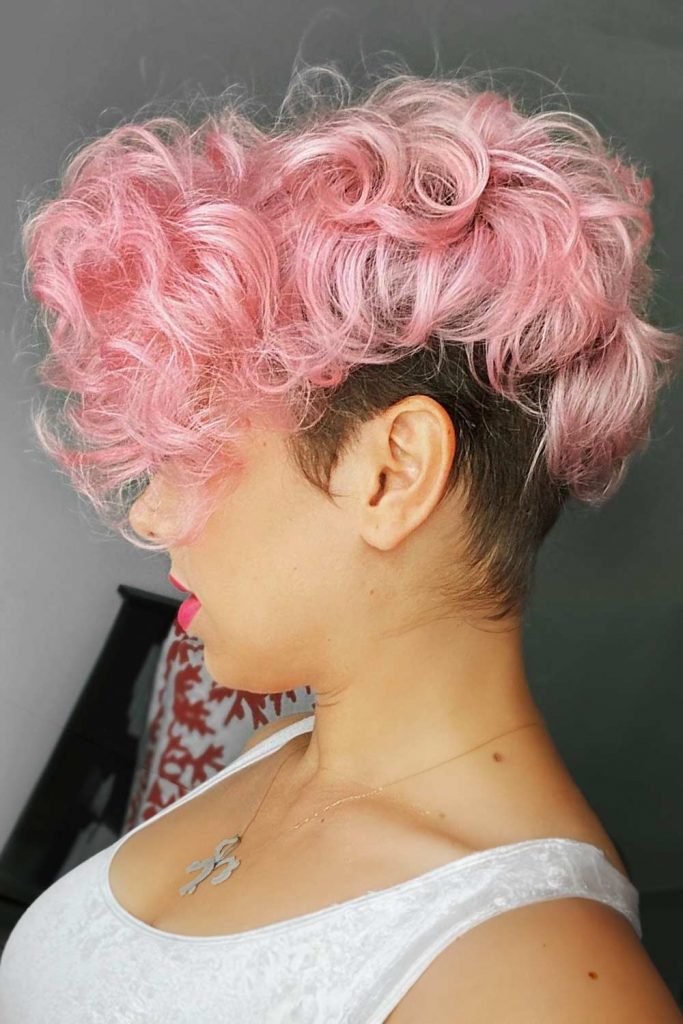 Curly Pink Hair with a Nape Undercut #shortcurlyhairstyles #shortcurlyhair #curlyhairstyles