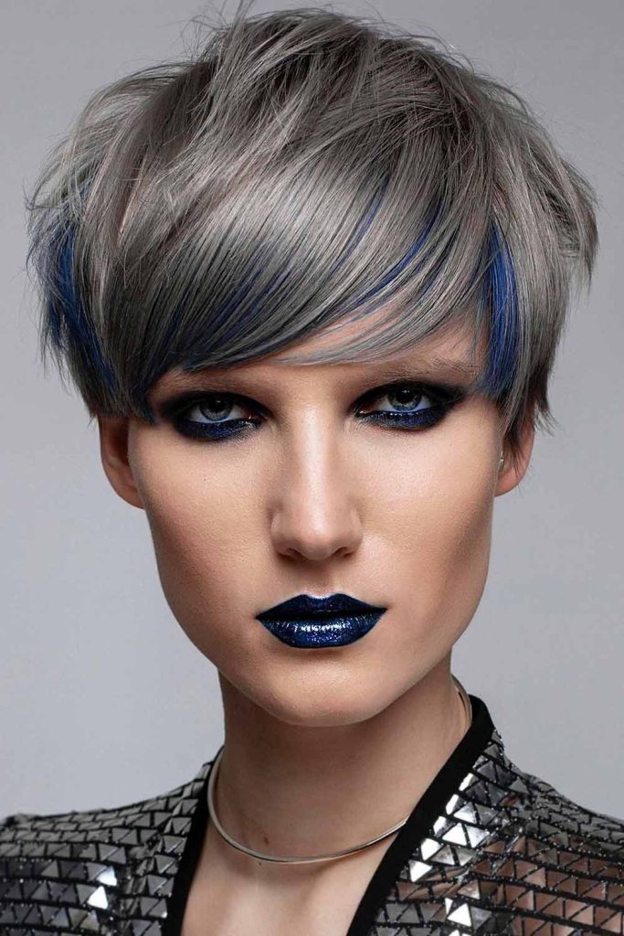 Grey With A Pop Of Color #grayhairstyles #grayhair