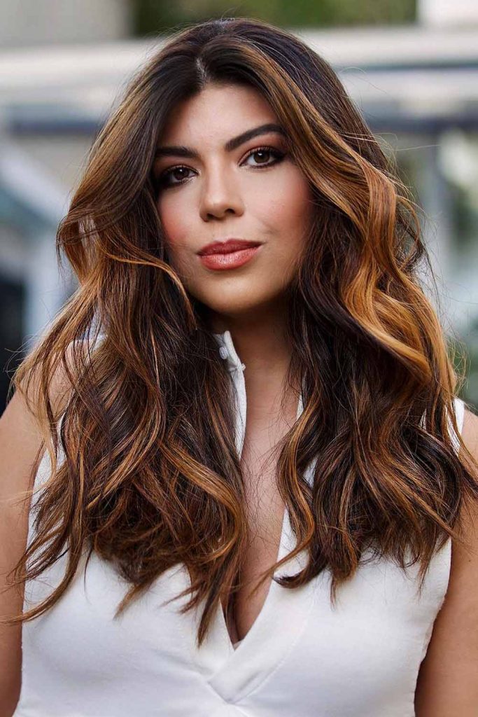 Long Waves with Balayage #fatfacedoublechinhaircut #fatfacehairstyles