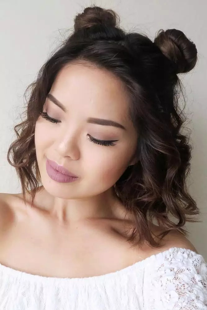 Half Up Space Buns Hairstyles For Round Faces 