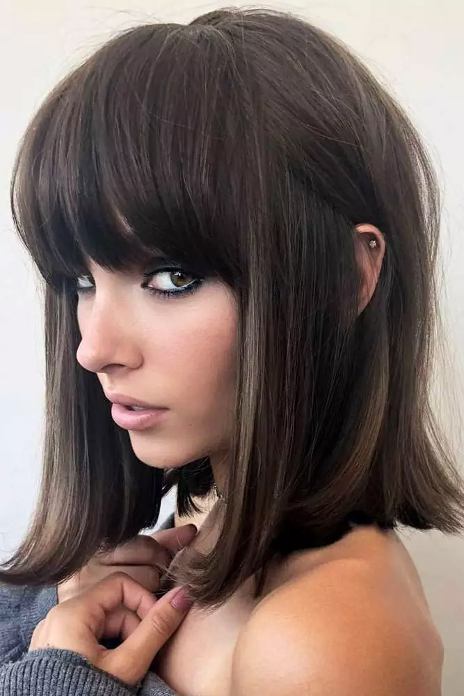 Lob Thick Straight Hairstyles With Bangs 