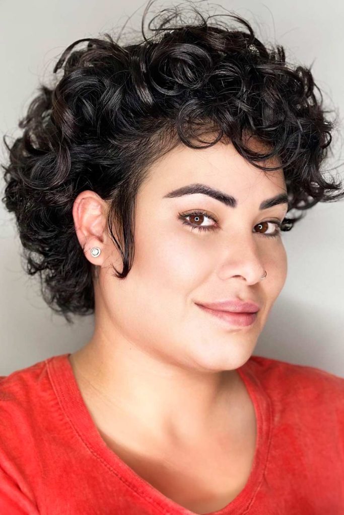 Black Curly Pixie For Small Forehead 