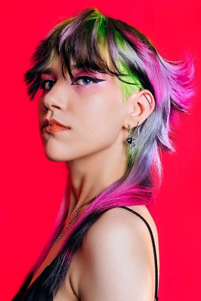 Colorful Mullet with Messy Layers