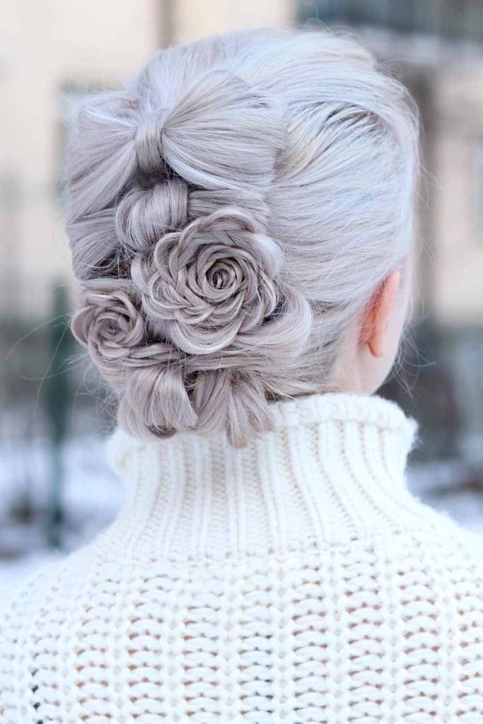 Updo with Bows and Flowers #updohairstyles #mediumhair