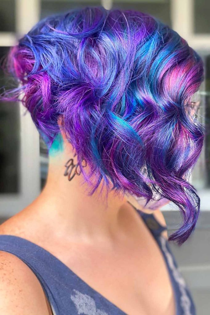 Undercut Long Blue and Violet Highlights Pixie #curlypixiehair #curlypixie #pixie
